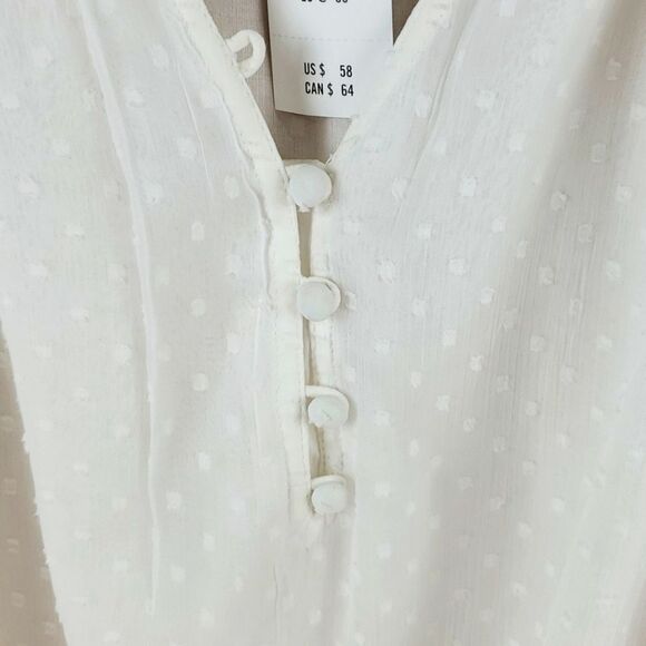 ABERCROMBIE & FITCH White Clip Dot Balloon Sleeves Bodysuit Blouse Size S - Picture 4 of 10